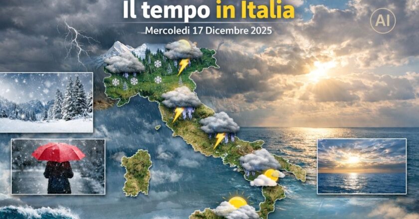 Previsioni meteo valide per l’intera giornata di mercoledì 17 dicembre 2025